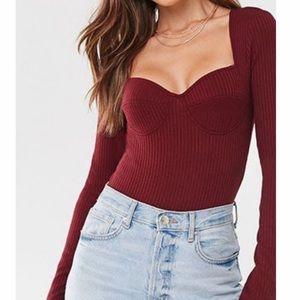 Forever21 Ribbed Sweetheart Bodysuit